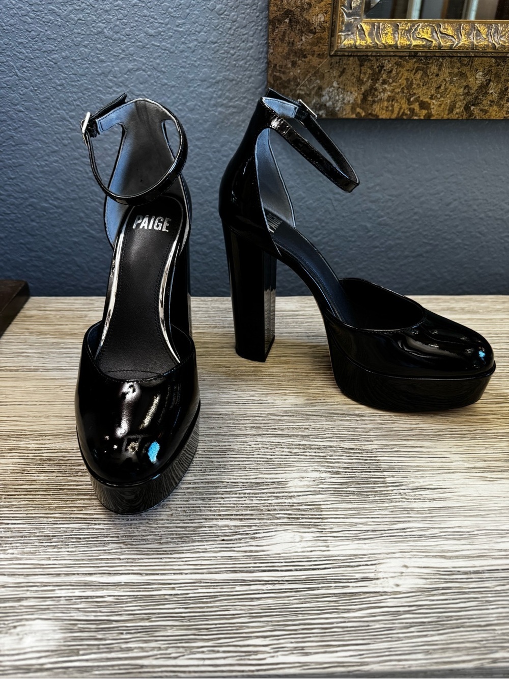 NEW!!! PAIGE Black Patent Platform Ankle-Strap Platforms